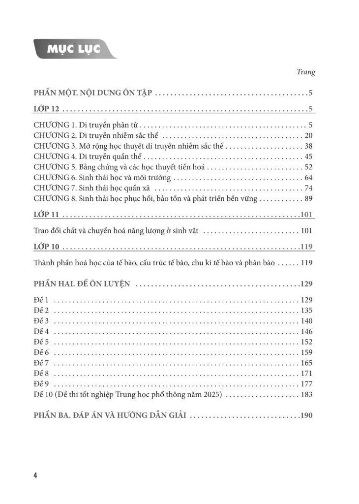 HƯỚNG DẪN ÔN THI TỐT NGHIỆP THPT MÔN SINH HỌC (Năm học: 2025 - 2026)